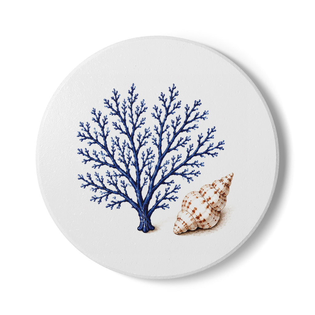 Ceramic Coaster - Blue Coral & Seashell Coastal Drink Coaster