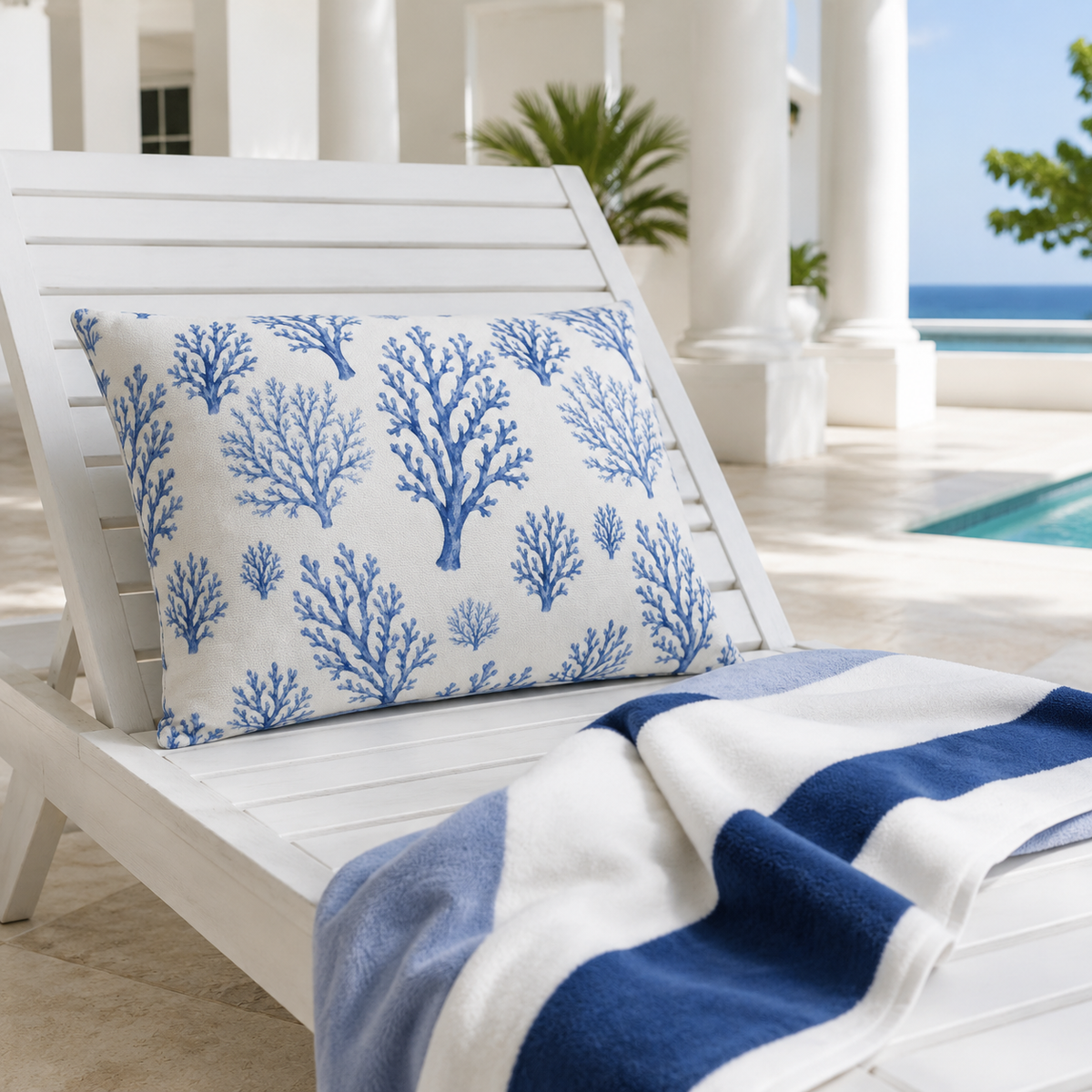Heirloom Blue Coral Throw Pillow