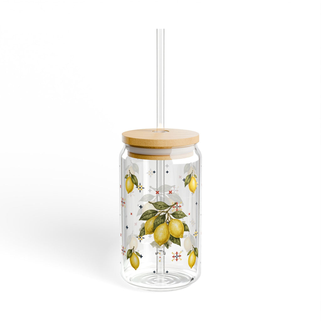 Mediterranean Lemon Glass Tumblr With Bamboo Lid And Straw