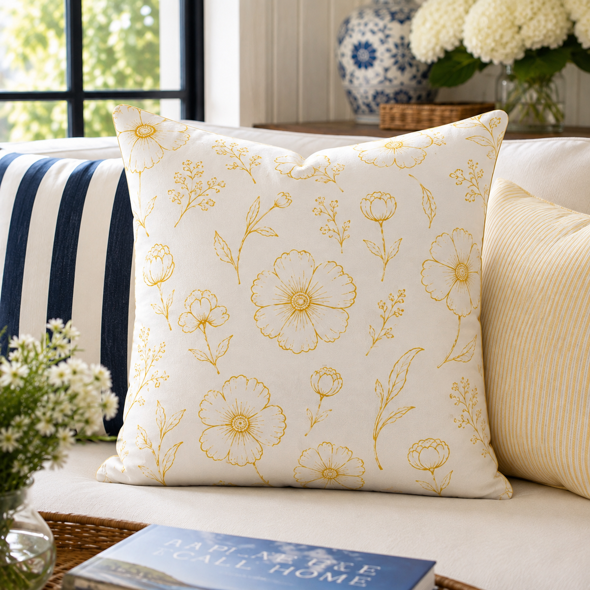 Golden Meadow floral Pillow Cover