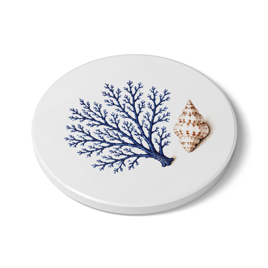 Ceramic Coaster - Blue Coral & Seashell Coastal Drink Coaster