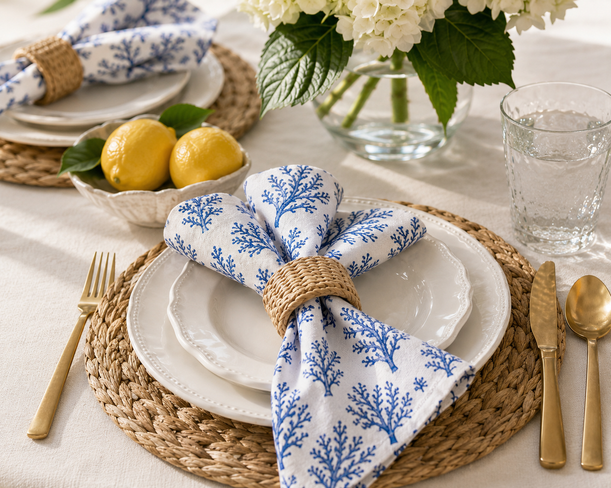 Heirloom Blue Coral Cotton Napkin