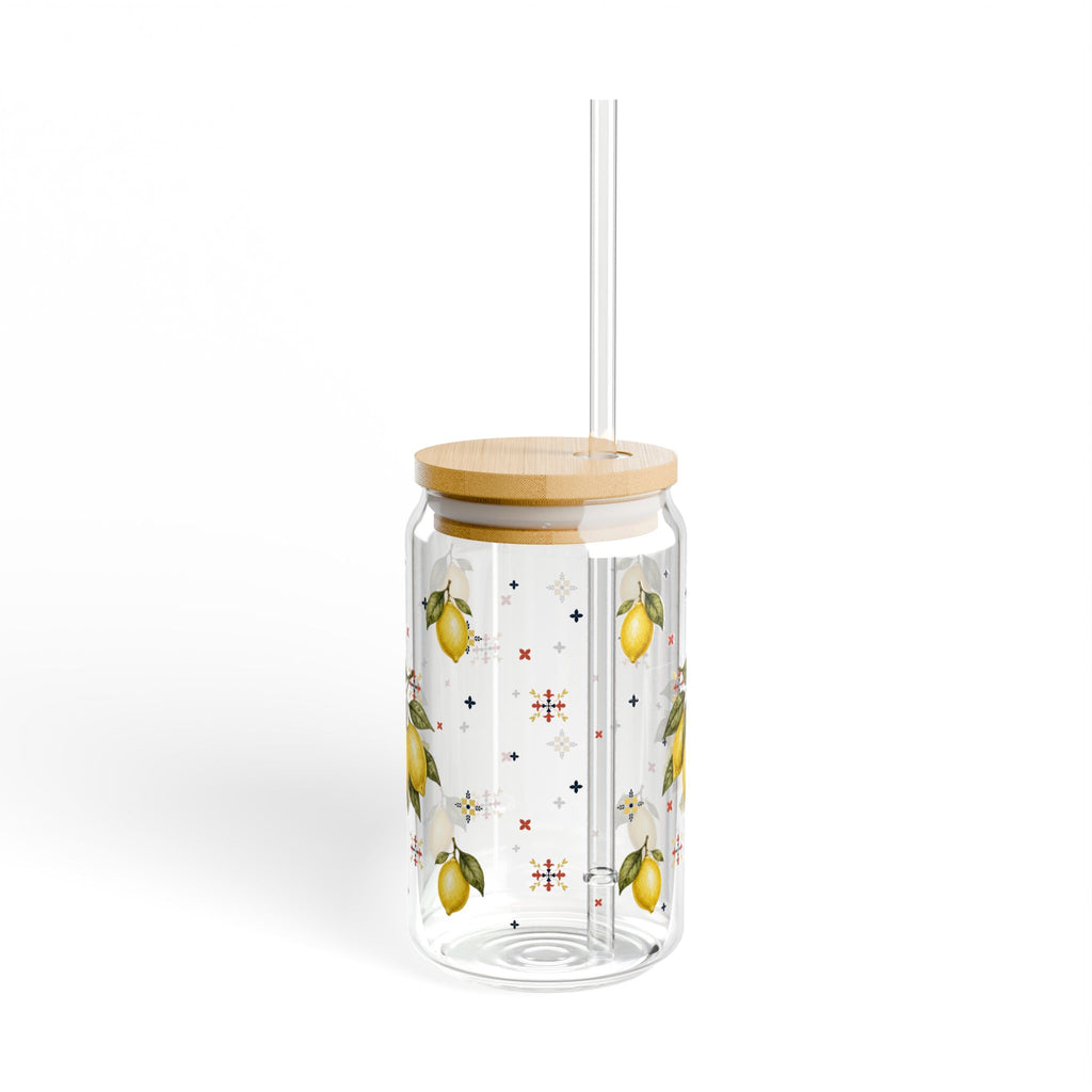 Mediterranean Lemon Glass Tumblr With Bamboo Lid And Straw