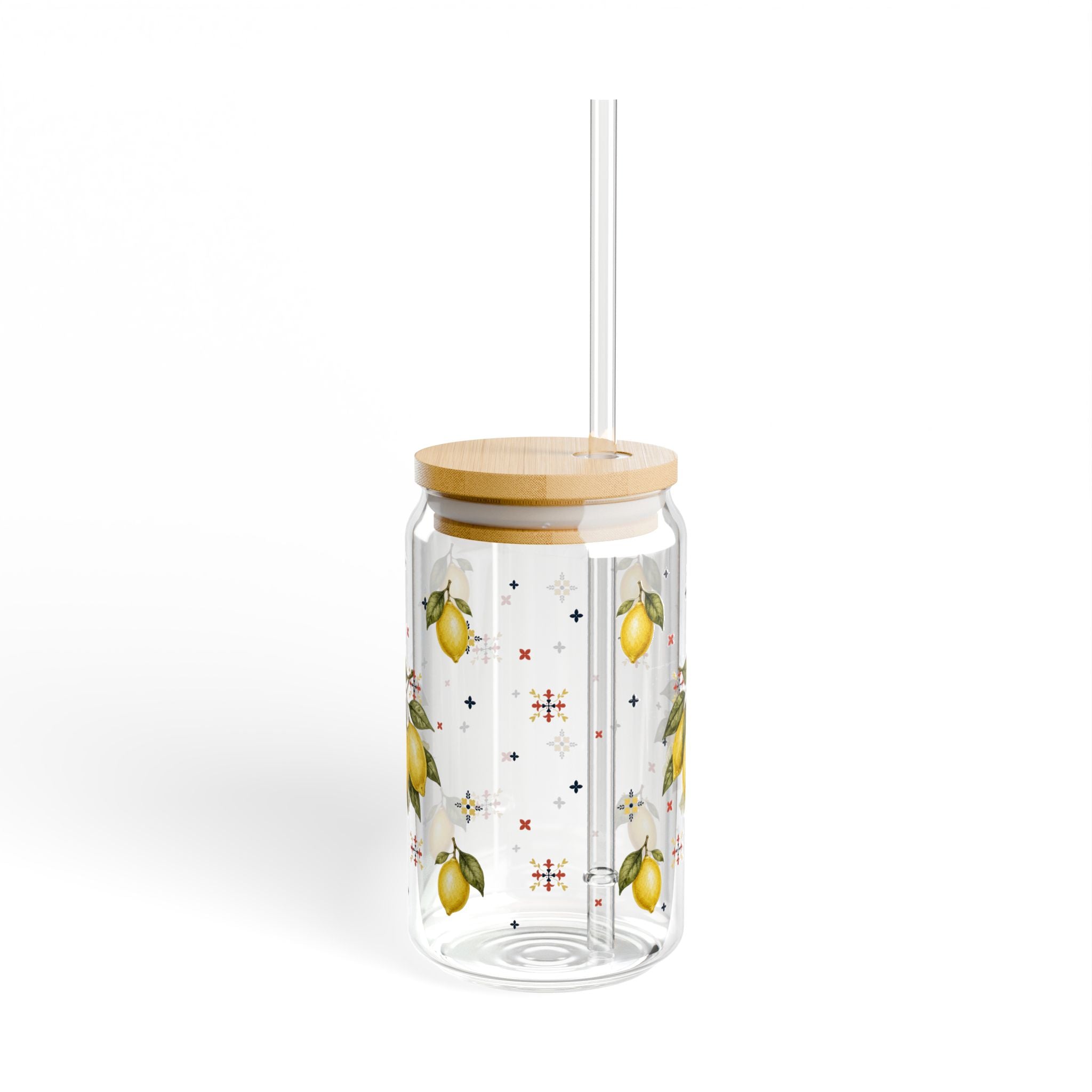 Mediterranean Lemon Glass Tumblr With Bamboo Lid And Straw