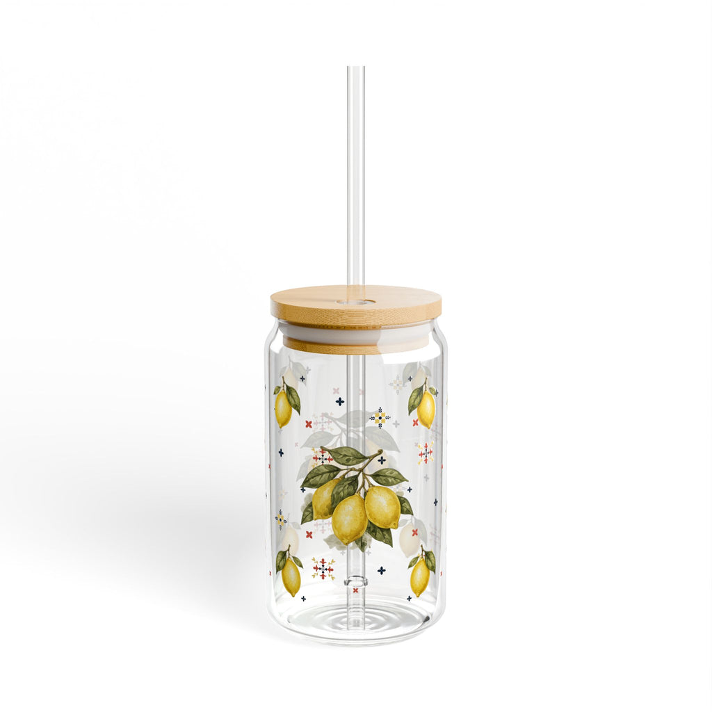 Mediterranean Lemon Glass Tumblr With Bamboo Lid And Straw