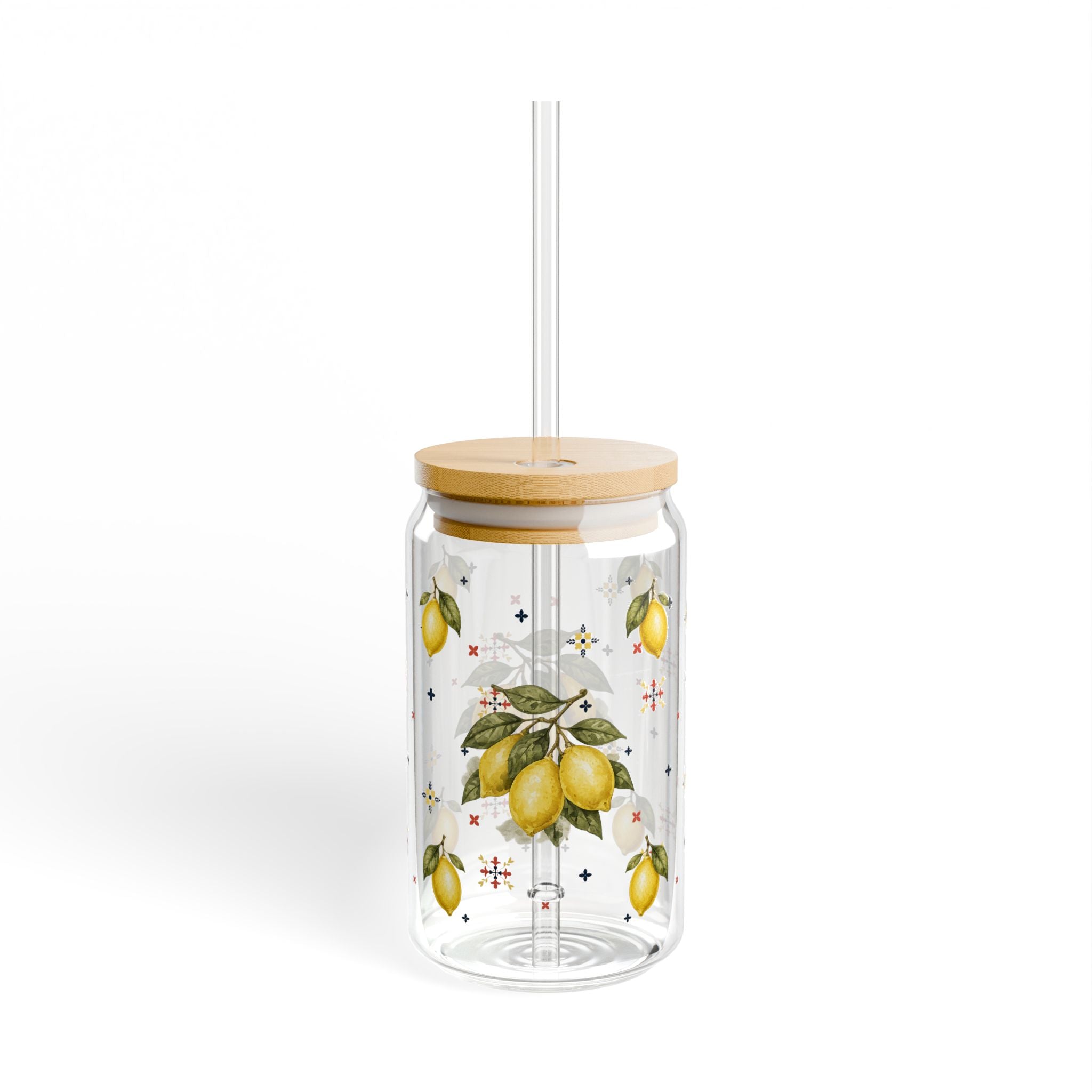 Mediterranean Lemon Glass Tumblr With Bamboo Lid And Straw