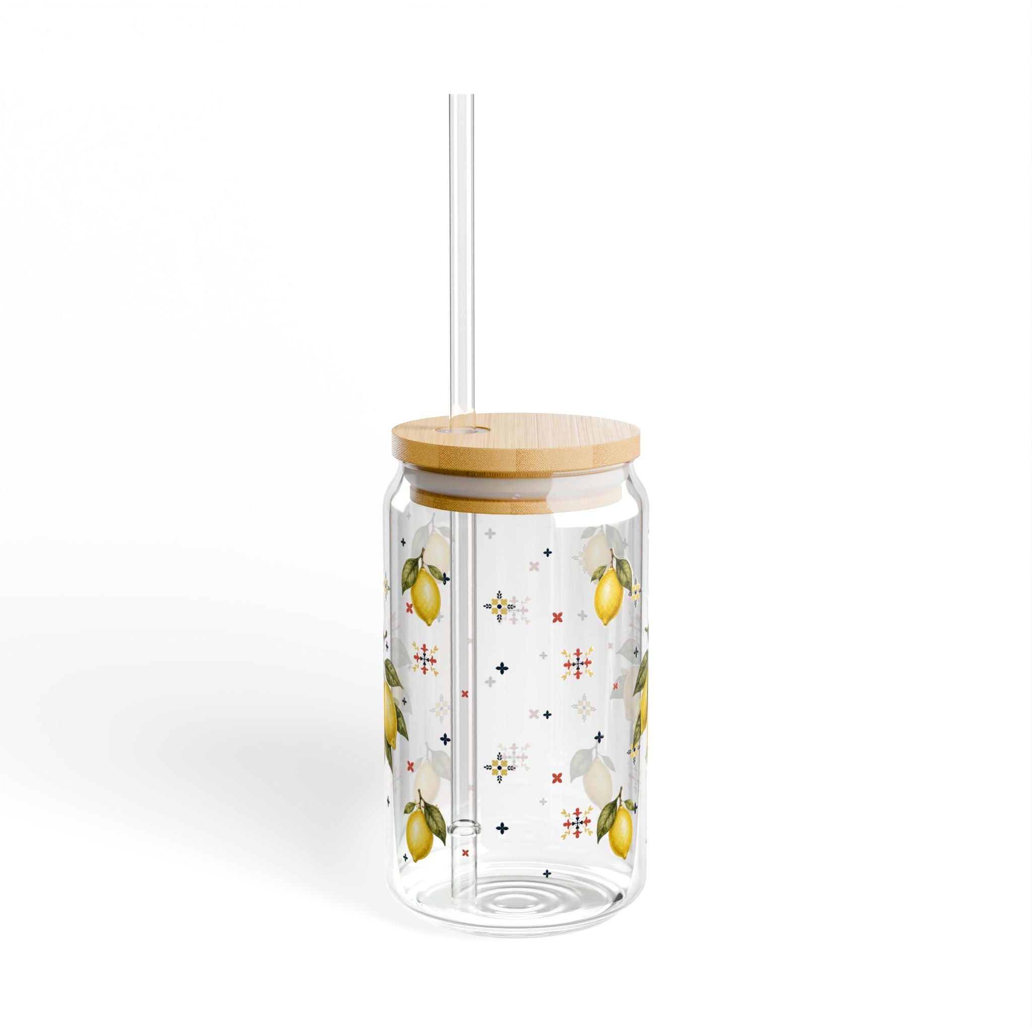 Mediterranean Lemon Glass Tumblr With Bamboo Lid And Straw