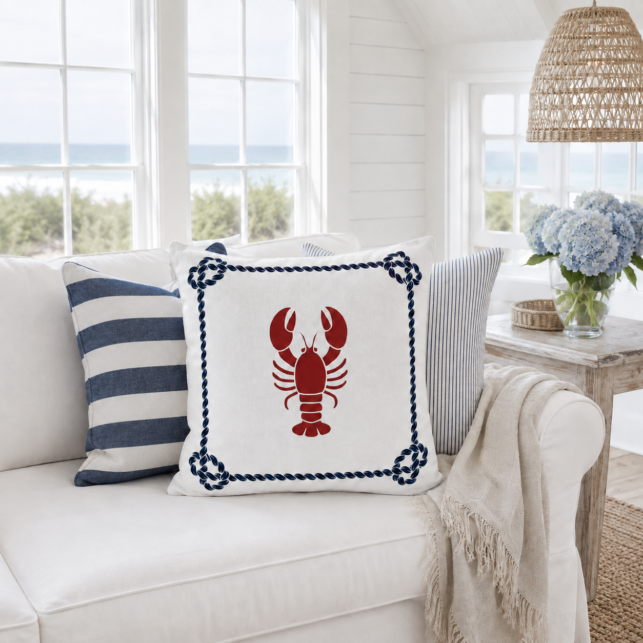 Seaside Lobster Rope Pillow