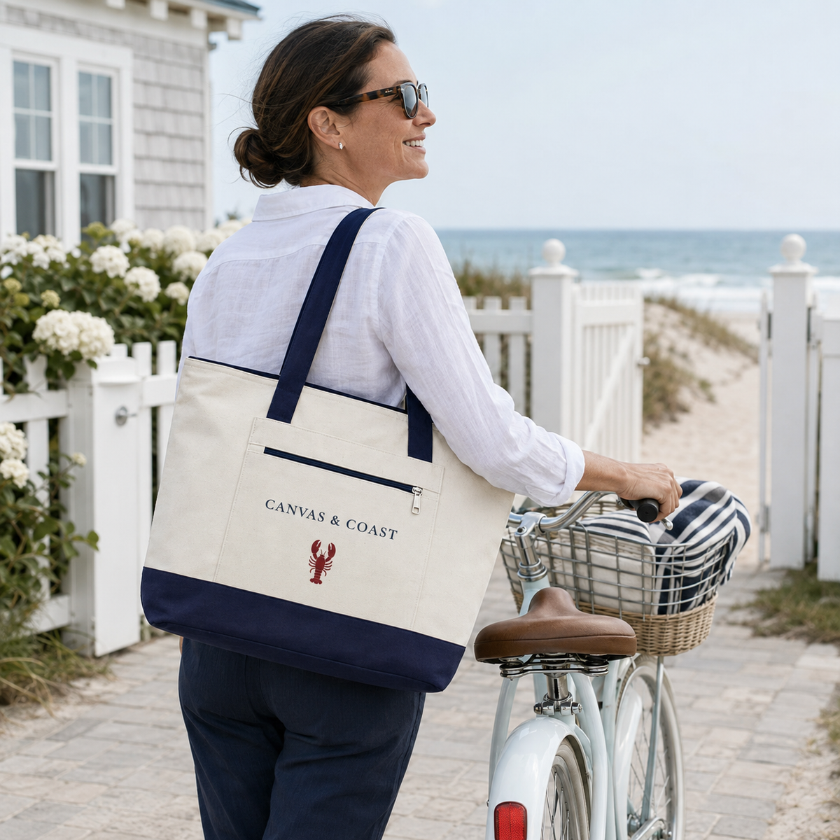 Seaside Lobster Zippered Beach Tote