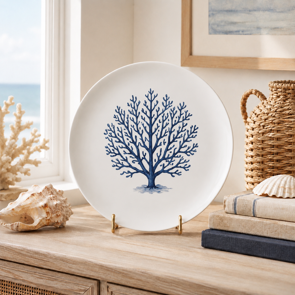 Blue Coral Decorative Bone China Plate